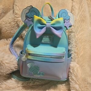 Loungefly Disney Minnie Mouse Ombre Mermaid Pastel Mini Backpack Used EXCLUSIVE